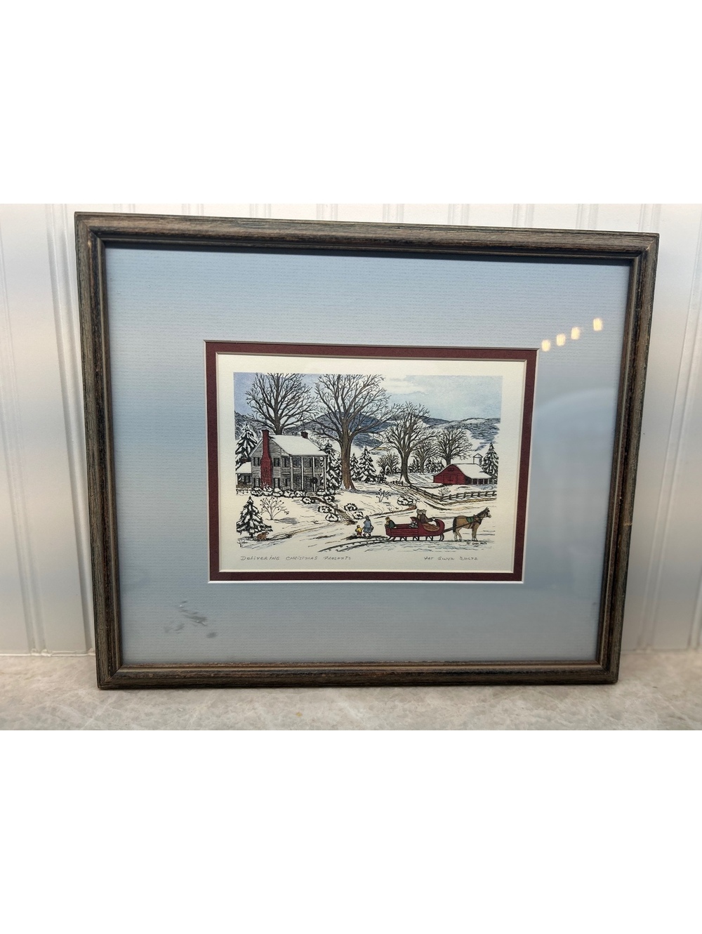 Pat Gwyn Woltz Signed Folk Art Print – "Delivering Christmas Presents"